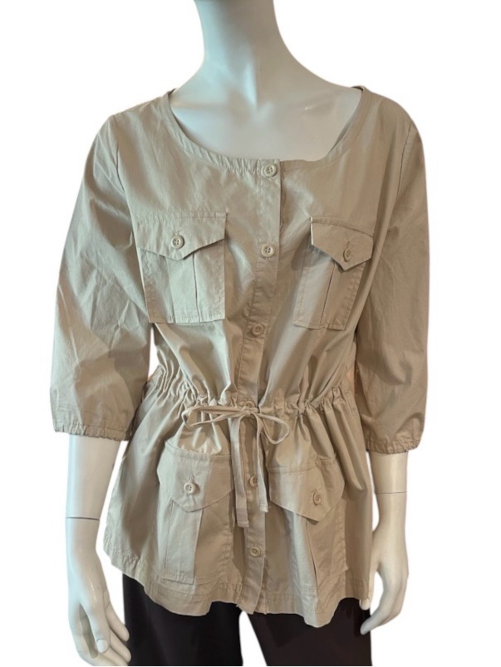 New York & Co Utility Safari-Style Button Down Blouse Khaki Size Large NWT